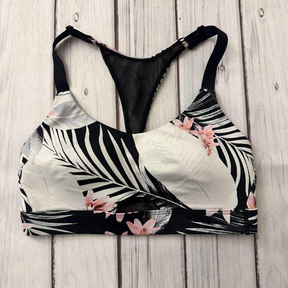 Victoria's Secret Athletic Black White And Pink Floral Sports Bra Size 36A